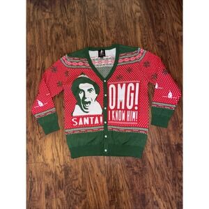 ELF Mens Ugly Christmas Cardigan Sweater XL OMG Santa I Know Him